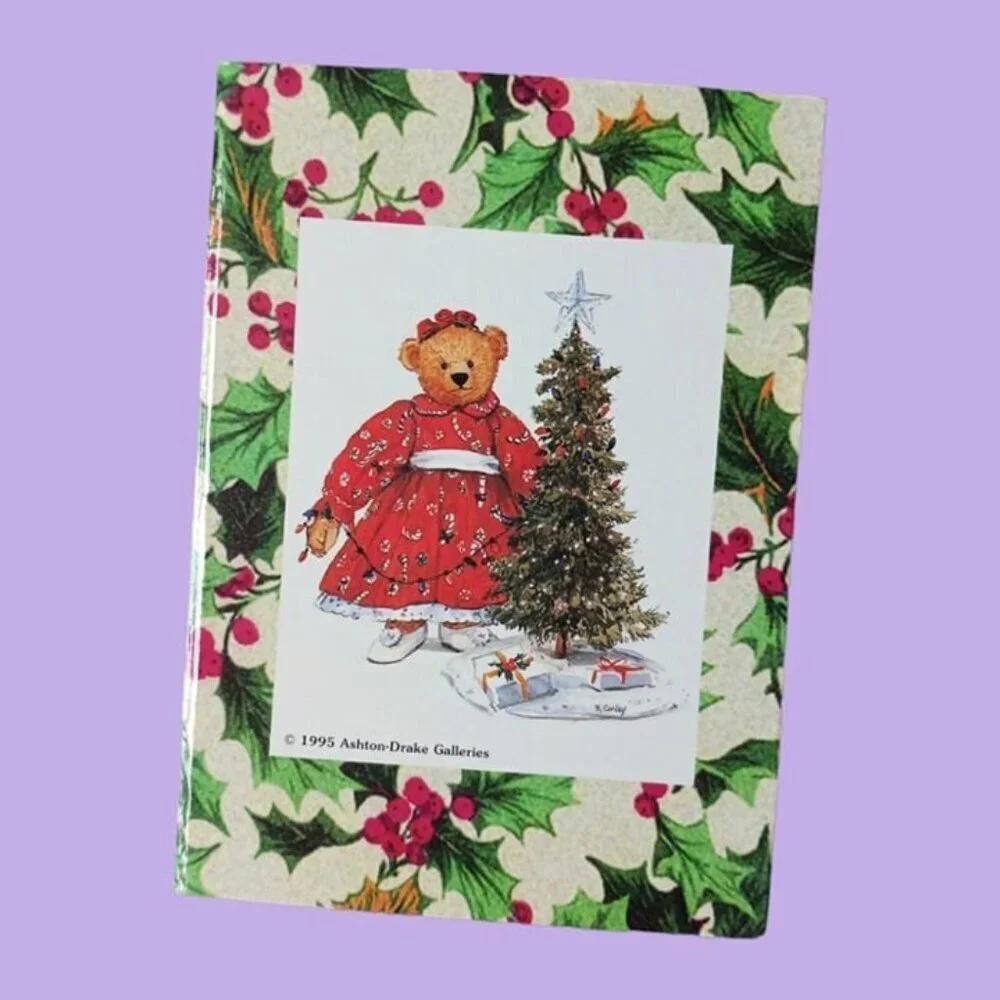 Ashton drake bear Eddie in december with christmas tree & gifts